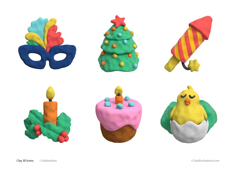 Clay 3D Celebration Icons pack showcase image